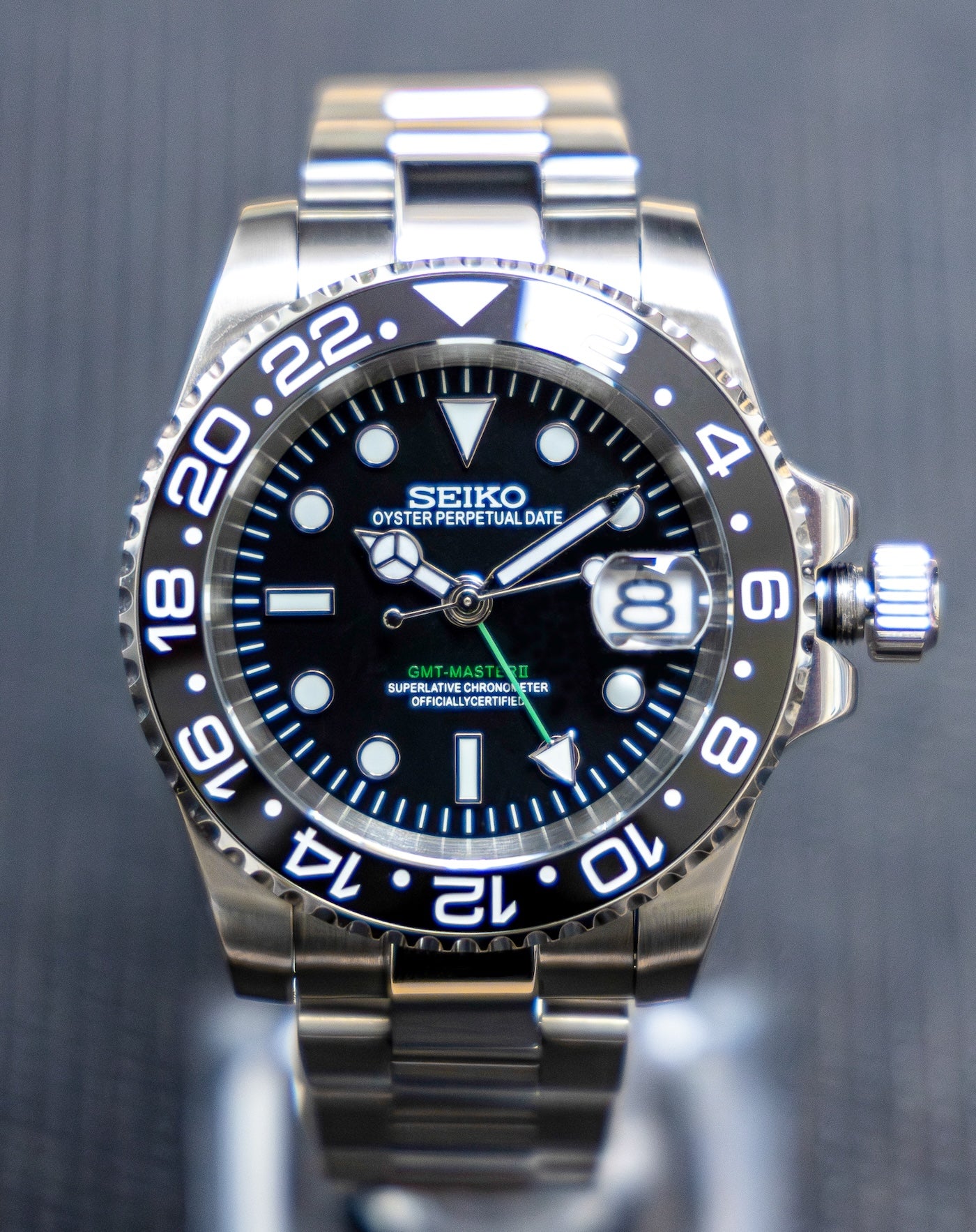 Custom Seiko Mod GMT Black Watch by Kool Mods