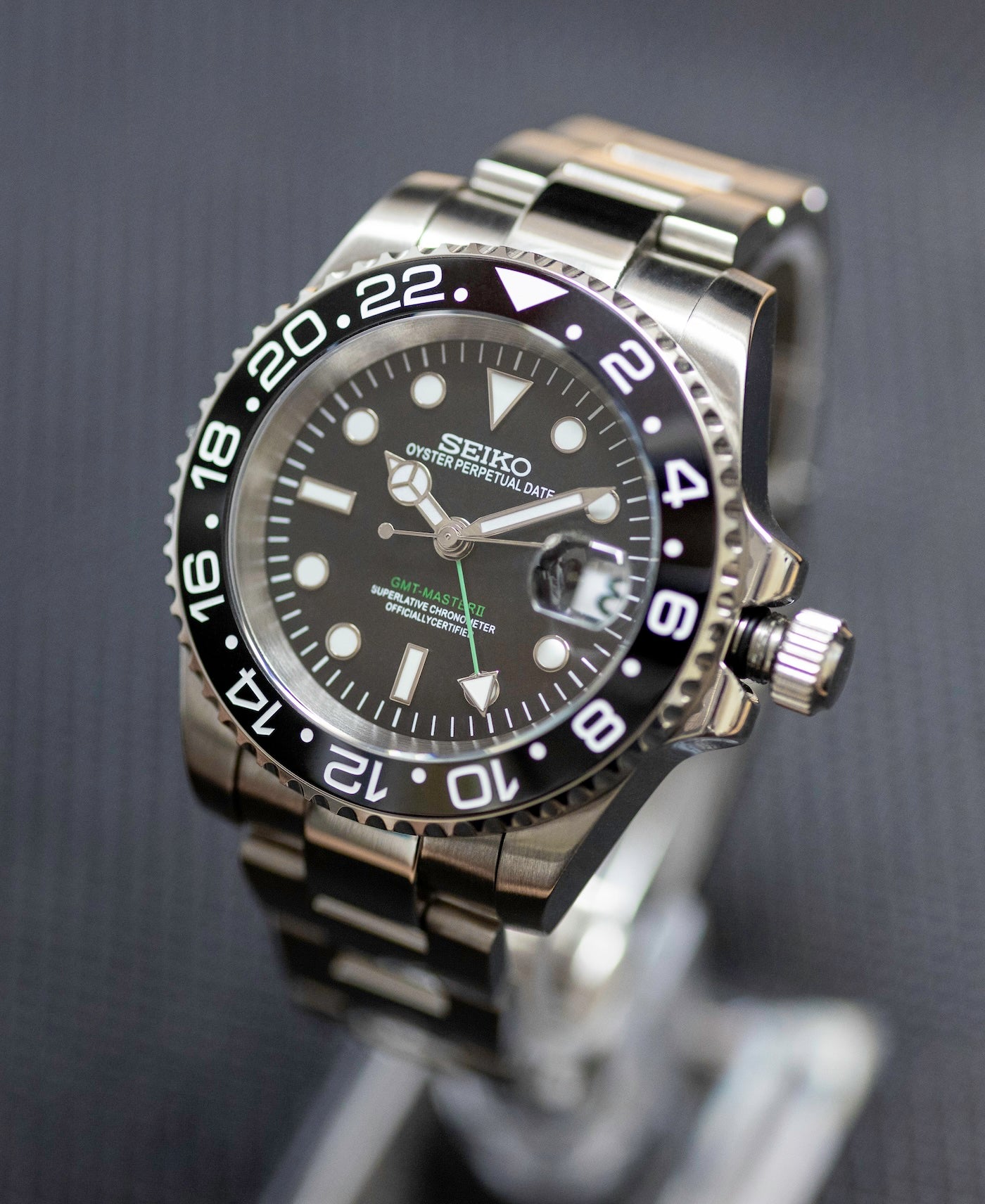 Custom Seiko Mod GMT Black Watch by Kool Mods
