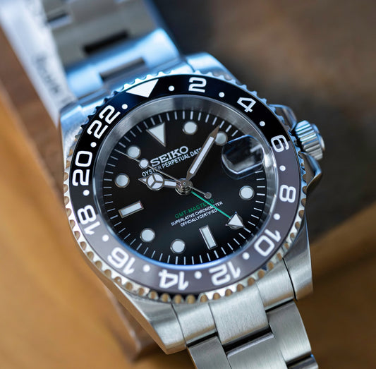 Custom Seiko Mod Modern GMT Black-Grey Watch by Kool Mods