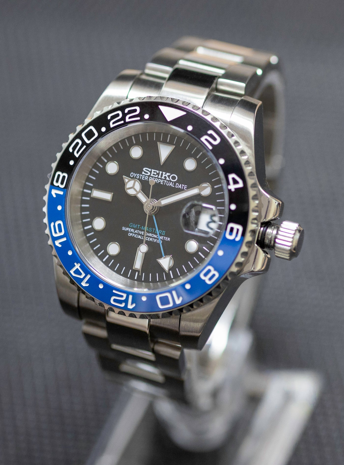 Custom Seiko Mod Modern GMT 'Batman' Watch – Kool Mods