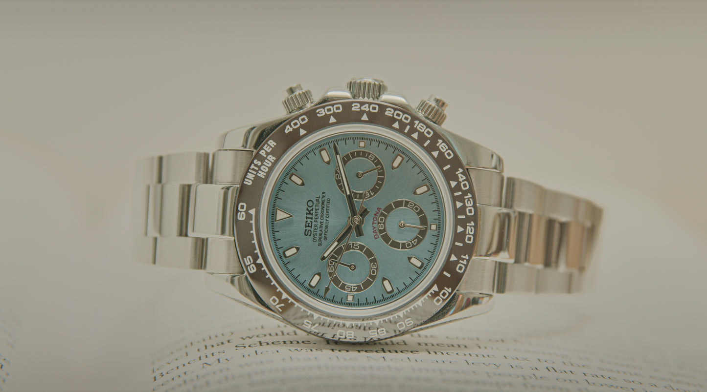 Custom Seiko Mod 'Platinum' Daytona Chronograph Watch